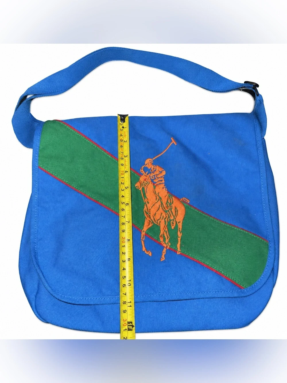 Polo Ralph Lauren Big Pony Canvas Messenger Bag Blue Green Crossbody